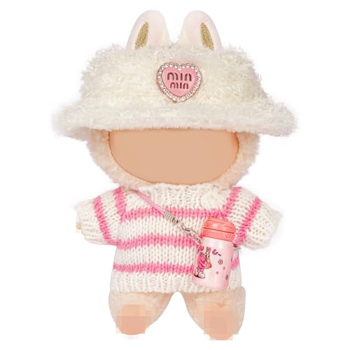 Vicloon Bekleidung für 17cm Labubu Plüsch, Kleidung für Labubu Puppe, Passende Kleidung für Die bu-bu-Plüsch Toy, Kuscheltier Outfit für La-bu Puppe, Ideales DIY Kinder Geschenke, Gestreifter Pullover von Vicloon