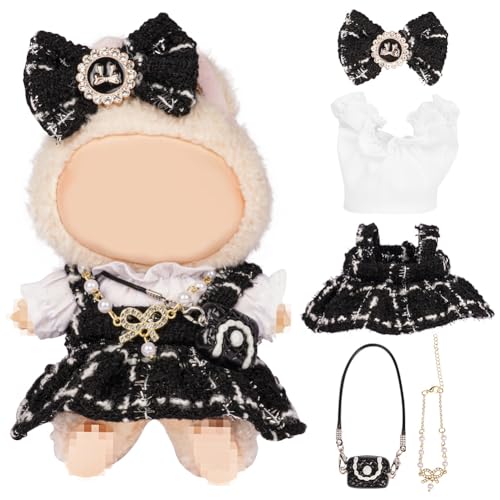 Vicloon Bekleidung für 17cm Labubu Plüsch, Kleidung für Labubu Puppe, Passende Kleidung für Die bu-bu-Plüsch Toy, Kuscheltier Outfit für La-bu Puppe, Ideales DIY Kinder Geschenke, Schwarzer Rock von Vicloon