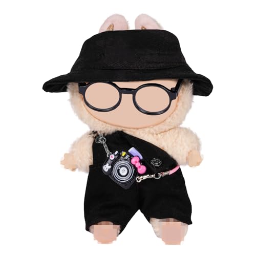 Vicloon Bekleidung für 17cm Plüsch, Doll Kleidung, Puppenkleidungs Set für Puppe, Kuscheltier Kleidung Outfit, Puppenzubehör, Mütze, Hose, Brille, Kamera, DIY Kinder Geschenke, Schwarzes Overall-Set Vicloon Bekleidung für 17cm Plüsch, Doll Kleidung, Puppenkleidungs Set für Puppe, Kuscheltier Kleidung Outfit, Puppenzubehör, Mütze, Hose, Brille, Kamera, DIY Kinder Geschenke, Schwarzes Overall-Set von Vicloon