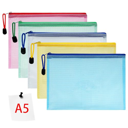 Vicloon Dokumententasche A5, 5 Stücke Zip Tasche, bunte wasserdichte Dokumententasche mit Reißverschluss, Mesh Beutel mit Reißverschluss Datei Zipper Tasche Reißverschlusstaschen von Vicloon