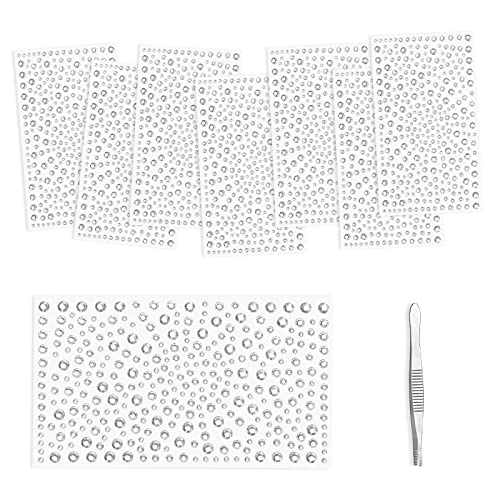 Vicloon Glitzersteine Selbstklebend, 8 Blatt Strass Aufkleber 2600 Stück Transparent Strasssteine selbstklebend,Glitzersteine mit Pinzette,geeignet für Gesicht, Körper, Nägel und DIY Handwerk von Vicloon