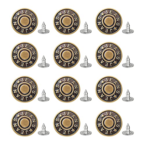 Vicloon Hosen Ersatz Knöpfe,12 Stück verstellbare Jeansknöpfe,20mm Button Pins Jeans mit Nieten, Jeans Knopf zum Einschlagen, DIY Jeansknopf zur Reparatur von Jeans, Hose von Vicloon