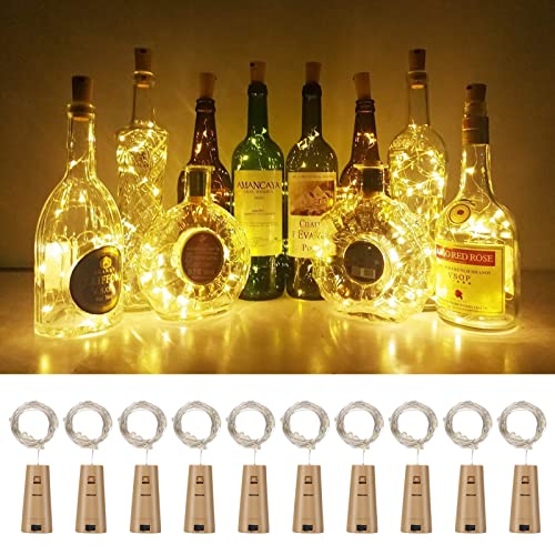 Vicloon LED Flaschen-Licht,【10 Stück】 Flaschenlichter 2M 20 LEDs Warmweiß Lichterketten Weinflasche Flaschenlicht Kork Flaschen Licht fur DIY, Party Hochzeit Stimmung Lichter von Vicloon