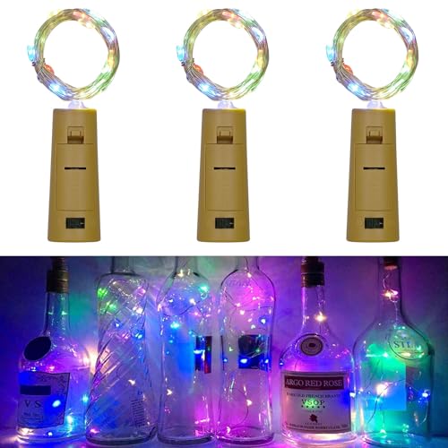 Vicloon LED Flaschen-Licht, 3 Stück 20 LED Korken LED Flaschenlicht mit Batterie, Kork Flaschen licht fur DIY, Deko für Flaschen für Weihnachten Party, Party Hochzeit Stimmung Lichter(Mehrfarbig) von Vicloon