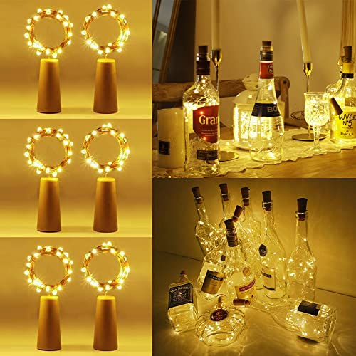 Vicloon LED Flaschen-Licht,【6 Stück】 Flaschenlichter 2M 20 LEDs Warmweiß Lichterketten Weinflasche Flaschenlicht Kork Flaschen Licht fur DIY, Party Hochzeit Stimmung Lichter von Vicloon