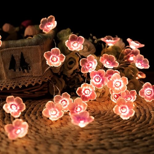 Vicloon LED Lichterkette Kirschblüten, 2M Lichterkette Blumen Girlande mit 20 LED-Licht mit Blumengirlande, Lichterketten Deko für Innen, Garten Bäume, Festival, Party von Vicloon