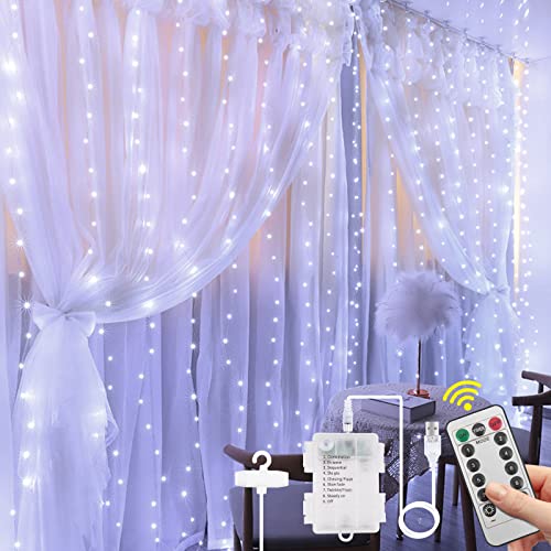 Vicloon LED Lichtervorhang, 3M*3M 300 LEDs 2 in 1 USB &Batterie Vorhanglichter mit Fernbedienung, IP65 Wasserfest, 8 Modi Vorhang Lichterkette, LED Lichterkettenvorhang für Weihnachten-Weiß Vicloon LED Lichtervorhang, 3M*3M 300 LEDs 2 in 1 USB &Batterie Vorhanglichter mit Fernbedienung, IP65 Wasserfest, 8 Modi Vorhang Lichterkette, LED Lichterkettenvorhang für Weihnachten-Weiß von Vicloon