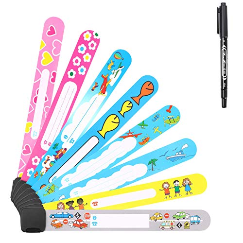 Vicloon Notfall-Armband für Kinder, 8 Stück Sicherheits ID Armband mit 1 Marker Stift, Anti verloren Notfallarmband Wasserdichtes Wiederverwendbares für Jungen Mädchen Kleinkind Baby von Vicloon