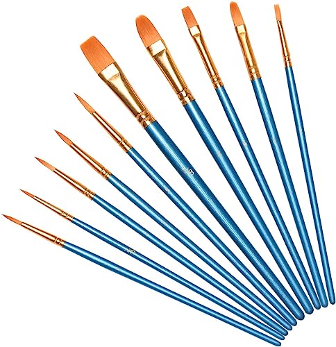 Vicloon Nylon Pinsel, 10 Stück Künstlerpinsel, Pinselset-Malen für Aquarell, Acryl & Ölgemälde, Perfektes Detail Pinsel für Anfänger, Kinder, Künstler und Gemälde Liebhaber - Blau von Vicloon