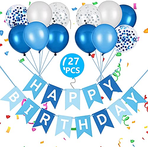 Vicloon Geburtstag Dekorationen, Party Deko mit „Happy Birthday" Banner, 4 Konfetti Latexballons, 8 Latex Luftballons und 2 Bänder für Birthday Decoration, Hochzeitsfeiern, Jubiläen, Kinderparty(Blau) Vicloon Geburtstag Dekorationen, Party Deko mit „Happy Birthday" Banner, 4 Konfetti Latexballons, 8 Latex Luftballons und 2 Bänder für Birthday Decoration, Hochzeitsfeiern, Jubiläen, Kinderparty(Blau) von Vicloon