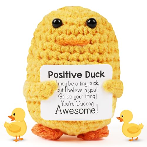 Vicloon Positive Puppe, Gestrickte Puppe mit Positive Karten, Kreative Gelbe Ente Puppe, Mini-Plüsch Puppe, Viel Glück Geschenke, Motivationsgeschenke (Gelbe Ente) von Vicloon