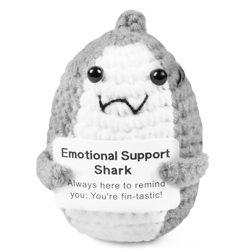 Vicloon Positive Puppe, Gestrickte Puppe mit Positive Karten, Kreative Grauhai Puppe, Mini-Plüsch Puppe, Viel Glück Geschenke, Motivationsgeschenke (Grauhai) von Vicloon