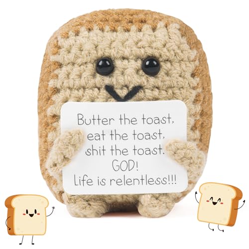 Vicloon Positive Puppe, Gestrickte Puppe mit Positive Karten, Kreative Khaki Toast Puppe, Mini-Plüsch Puppe, Viel Glück Geschenke, Motivationsgeschenke (Khaki Toast) von Vicloon