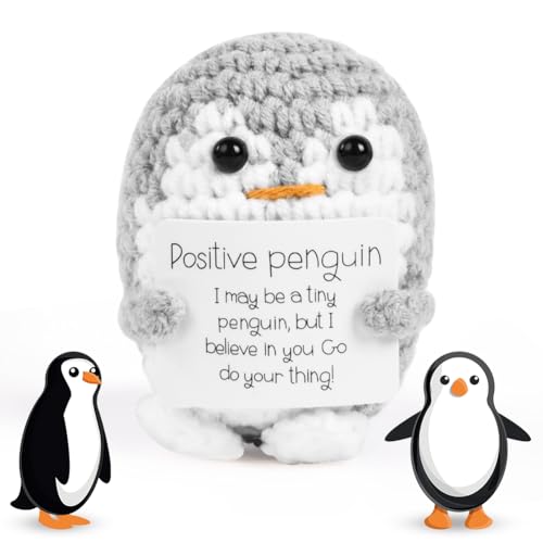 Vicloon Positive Puppe, Gestrickte Puppe mit Positive Karten, Kreative Pinguin Puppe, Mini-Plüsch Puppe, Viel Glück Geschenke, Motivationsgeschenke (Pinguin) von Vicloon