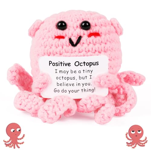 Vicloon Positive Puppe, Gestrickte Puppe mit Positive Karten, Kreative Rosa Oktopus Puppe, Mini-Plüsch Puppe, Viel Glück Geschenke, Motivationsgeschenke (Rosa Oktopus) von Vicloon