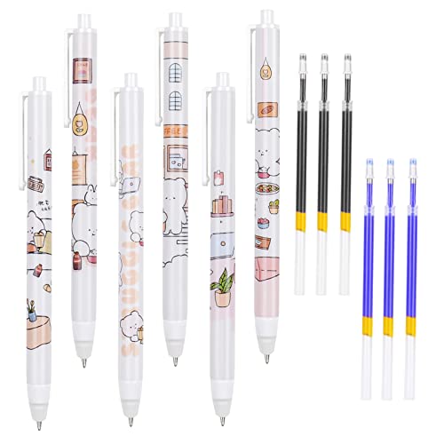 Vicloon Radierbarer Kugelschreiber,6 Stück Kawaii Gel Stift, mit 6 Nachfüllungen, Erasable Pen 0.5mm, Gelschreiber Radierbar für Kinder Skizzieren, Zeichnen, Schule, Bürobedarf(Bär) von Vicloon