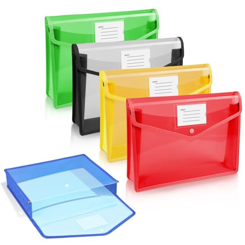 Vicloon Sichttasche Dokumenten, 5 Stück Dokumententasche A5 Dokumentenmappe Kunststoff Sammelmappen mit Etiketten und Druckknopf für Dokument Organisieren (Horizontal) (Blau+Gelb+Rot+Grün+Weiß) von Vicloon