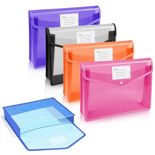 Vicloon Sichttasche Dokumenten, 5 Stück Dokumententasche A5 Dokumentenmappe Kunststoff Sammelmappen mit Etiketten und Druckknopf für Dokument Organisieren (Horizontal) (Blau+Lila+Weiß+Rosa+Orange) von Vicloon