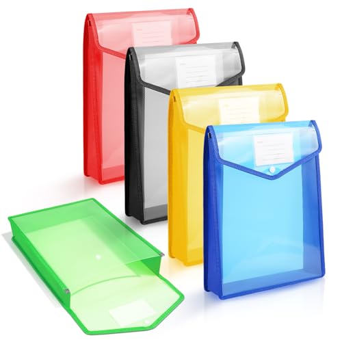 Vicloon Sichttasche Dokumenten, 5 Stück Dokumententasche A5 Dokumentenmappe Kunststoff Sammelmappen mit Etiketten und Druckknopf für Dokument Organisieren (Vertikal) (Blau+Gelb+Rot+Grün+Weiß) von Vicloon