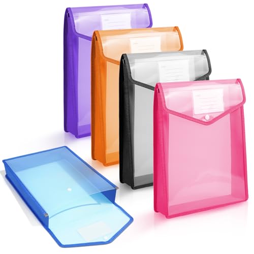 Vicloon Sichttasche Dokumenten, 5 Stück Dokumententasche A5 Dokumentenmappe Kunststoff Sammelmappen mit Etiketten und Druckknopf für Dokument Organisieren (Vertikal) (Blau+Lila+Weiß+Rosa+Orange) von Vicloon