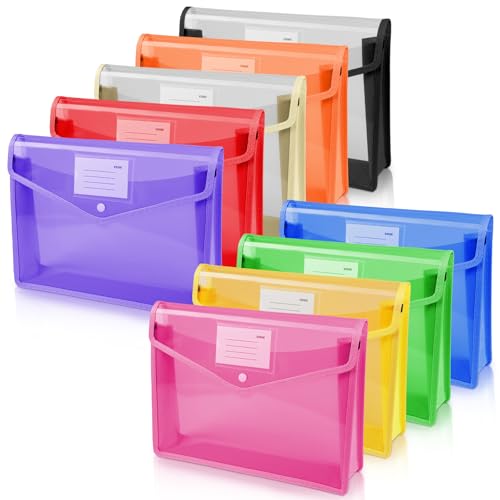 Vicloon Sichttasche Dokumenten, 9 Stück Dokumententasche A4 Dokumentenmappe Kunststoff Sammelmappen mit Etiketten und Druckknopf für Dokument Organisieren (Horizontal) (9 Farben) von Vicloon