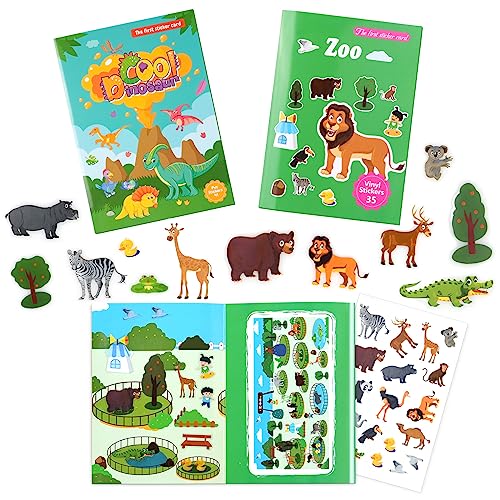 Vicloon Wiederverwendbare Sticker, Reusable Sticker Zoo/Dinosaurier Farbig Aufkleber, Kleinkinder Sticker für Mitgebsel Kindergeburtstag Gastgeschenke(2 Bogen) von Vicloon