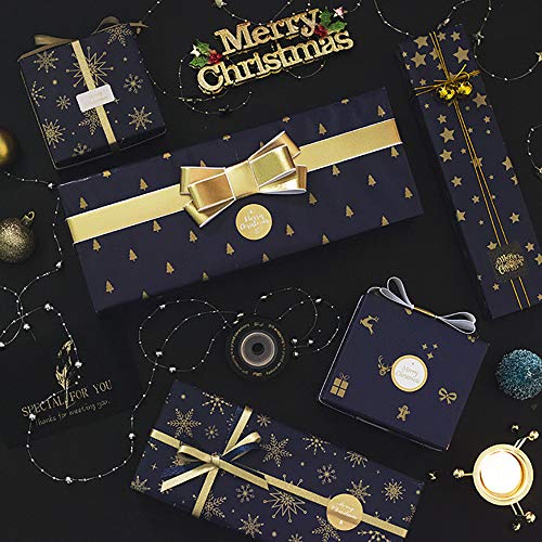 Vicor 10 Blatt geschenkpapier weihnachten,70x50CM Blau und Gold Geschenkpapier mit 6 verschiedenen Mustern,Recycelbares Geschenkpapier für Weihnachten von Vicor