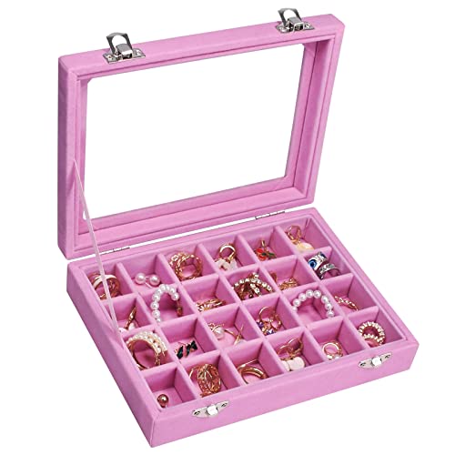 Vicoter Samt-Schmuckschatulle mit 24 Rastern, für Schmuck, Ring, Organizer, Box, Halter, Ohrringe, Aufbewahrungsbox für Mädchen, Ehefrau, Mutter, Frauen (Rosa) von Vicoter