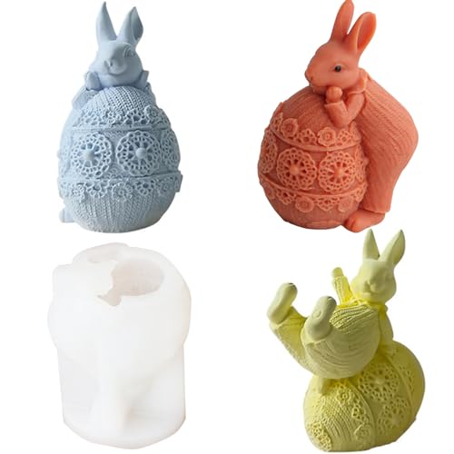 3 Stück Ostern Kaninchen Silikonformen, Gießformen Silikonform Osterhase Silikonform Zum Gießen, Ostern Hase 3D Hasen Kerzengießform Silikon Kerzen von Victerry