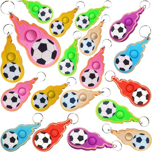 Victgame 24 Stück preisgekrönte Geschenke und Gastgeschenke für Geburtstagsfeiern, kleine Mini Pop Fidget Schlüsselanhänger Blase Geschenk für Kinder Jungen Mädchen (24 Fußball) von Victgame