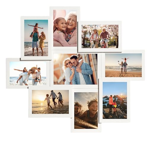 VictoR Bilderrahmen Collage Weiß Holz mit 9 Bildern (8 x 10x15cm; 1 x 13x18cm) - Collage Bilderrahmen Set - Collagerahmen Holz von VictoR