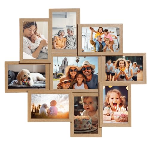 VictoR Bilderrahmen Collage Beige Holz mit 9 Bildern (8 x 10x15cm; 1 x 13x18cm) - Collage Bilderrahmen Set - Collagerahmen Holz von VictoR