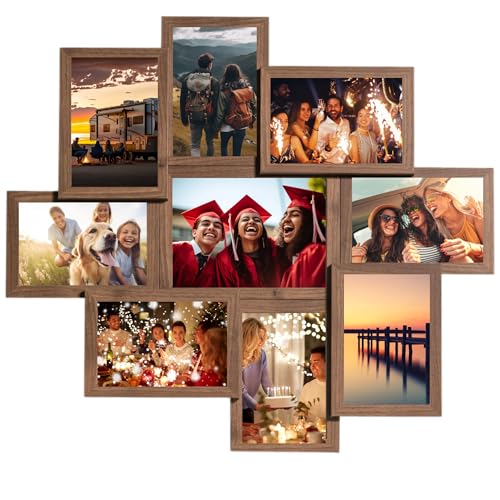 VictoR Bilderrahmen Collage Braun Holz mit 9 Bildern (8 x 10x15cm; 1 x 13x18cm) - Collage Bilderrahmen Set - Collagerahmen Holz von VictoR