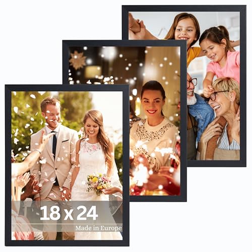 VictoR Bilderrahmen Dali 3er Set 18x24 cm Schwarz - Fotorahmen Holz - Bilderrahmen Set Schwarz 18x24 - moderner Holzrahmen mit bruchsicherem Acrylglas von VictoR