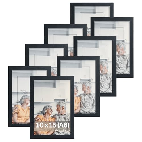 VictoR Bilderrahmen Dali 8er Set 10x15 cm (A6) Schwarz - Fotorahmen Holz A6 - Bilderrahmen Set Schwarz 10x15 - moderner Holzrahmen mit bruchsicherem Acrylglas von VictoR