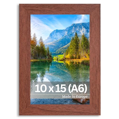 VictoR Bilderrahmen Dix 10x15 cm (A6) in Braun - moderner Holzrahmen mit bruchsicherem Acrylglas - Bilderrahmen Braun 10x15 - Fotorahmen Holz von VictoR