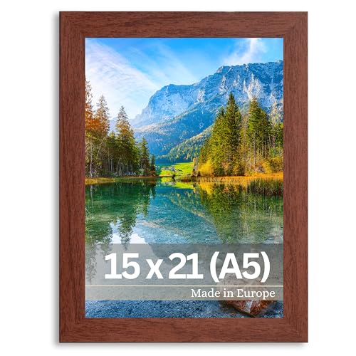 VictoR Bilderrahmen Dix 15x21 cm (A5) in Braun - moderner Holzrahmen mit bruchsicherem Acrylglas - Bilderrahmen Braun 15x21 - Fotorahmen Holz von VictoR
