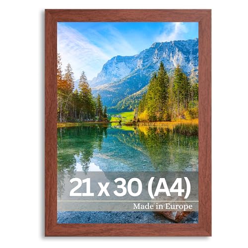 VictoR Bilderrahmen Dix 21x30 cm (A4) in Braun - moderner Holzrahmen mit bruchsicherem Acrylglas - Bilderrahmen A4 Braun - Fotorahmen Holz von VictoR