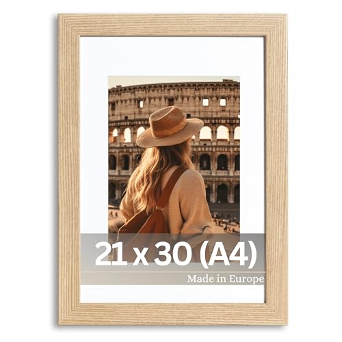 VictoR Bilderrahmen Passepartout Richter Beige in 21x30 cm (A4) mit 15x21 (A5) Passepartout - Fotorahmen Holz - Leiste: 25x20mm - Bilderrahmen A4 Beige von VictoR