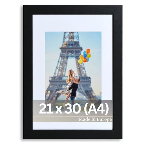 VictoR Bilderrahmen Passepartout Richter Schwarz in 21x30 cm (A4) mit 15x21 (A5) Passepartout - Fotorahmen Holz - Leiste: 25x20mm - Bilderrahmen A4 Schwarz von VictoR