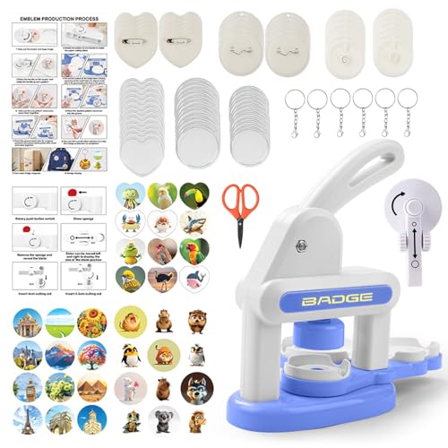 Buttonmaschine, 3-in-1 Button Maker Maschine (35mm/55mm/Love Badge), DIY Pin Maker mit Knopfteilen, Knopfmacher-Maschine für Anstecker, Schlüsselanhänger, Kühlschrankmagnet, Blau von Victool