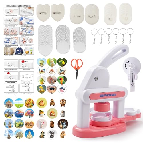 Buttonmaschine, 3-in-1 Button Maker Maschine (35mm/55mm/Love Badge), DIY Pin Maker mit Knopfteilen, Knopfmacher-Maschine für Anstecker, Schlüsselanhänger, Kühlschrankmagnet, Rosa von Victool