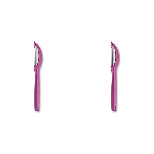 Victorinox, pelapatate universale con lama a pendolo, seghettata, doppio taglio, acciaio inox, fucsia (Packung mit 2) von Victorinox