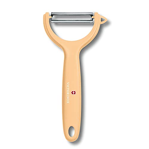 Victorinox | Universalschäler | für Obst und Gemüse | Extra scharf | Zackenschliff | Zweischneidig | Ergonomischer Griff | Limited Edition Hellorange | Zackenschliffklinge von Victorinox