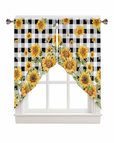 Victoroes Sunflower Swag Volant-Vorhänge, Retro, schwarz-weiß, Büffelkariert, Stangentasche, Küchenvolant, gewellt, Girlande, Vorhänge für Wohnzimmer, Badezimmer, Fenster, 1 Paar, 91,4 x 91,4 cm (B x Victoroes Sunflower Swag Volant-Vorhänge, Retro, schwarz-weiß, Büffelkariert, Stangentasche, Küchenvolant, gewellt, Girlande, Vorhänge für Wohnzimmer, Badezimmer, Fenster, 1 Paar, 91,4 x 91,4 cm (B x von Victoroes