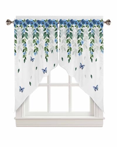 Victoroes Volantvorhänge mit Blumenmuster, blaue Blumen, Schmetterling, Stangentasche, Küche, Volant, gewellt, für Wohnzimmer, Badezimmer, Fenster, 1 Paar, 91,4 cm B x 91,4 cm L Victoroes Volantvorhänge mit Blumenmuster, blaue Blumen, Schmetterling, Stangentasche, Küche, Volant, gewellt, für Wohnzimmer, Badezimmer, Fenster, 1 Paar, 91,4 cm B x 91,4 cm L von Victoroes