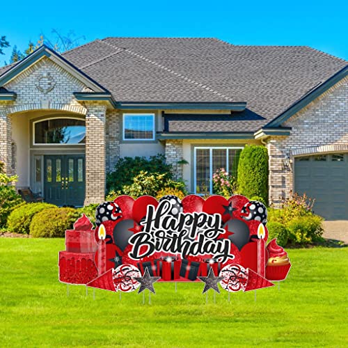 VictoryStore Übergroße EZ Yard Karten, glitzernde Happy Birthday Hofschilder, 91,4 x 183,9 cm, wasserdichter Wellkunststoff, inklusive Heringe (rot) von VictoryStore