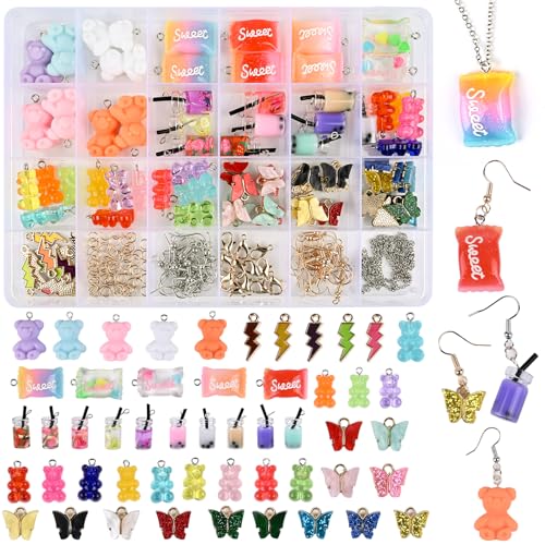 Victse Charms Anhänger Set, Schmuck Selber Machen Set für Halskette, Charms Schmetterling Bubble Tea Anhänger Schlüsselanhänger Gummibärchen Ohrringe DIY Geschenk Coole Sachen für Teenager Mädchen von Victse