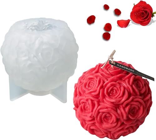 VidFair Kerzenform Zum Gießen Silikon 3D Geometrischer Rose Ball Blume geformt Kuchenform Fondant Silikonformen Kerzengießform für Handwerk Ornamente Duftkerze Handgemachte Seife Silikonharz-Form von VidFair