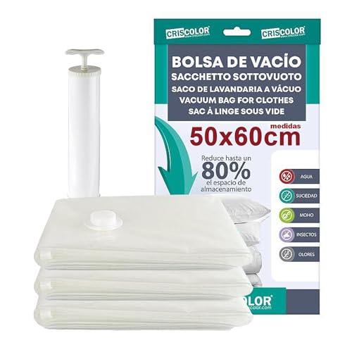 VIDA SOL 3er-Pack Vakuumbeutel mit Handpumpe, wiederverwendbare Aufbewahrungsbeutel für Bettdecken, Decken, Kleidung, Reisen und Umzug, extra dick, spart bis zu 80 % Platz, 50 x 60 cm, geruchlos von Vida Sol